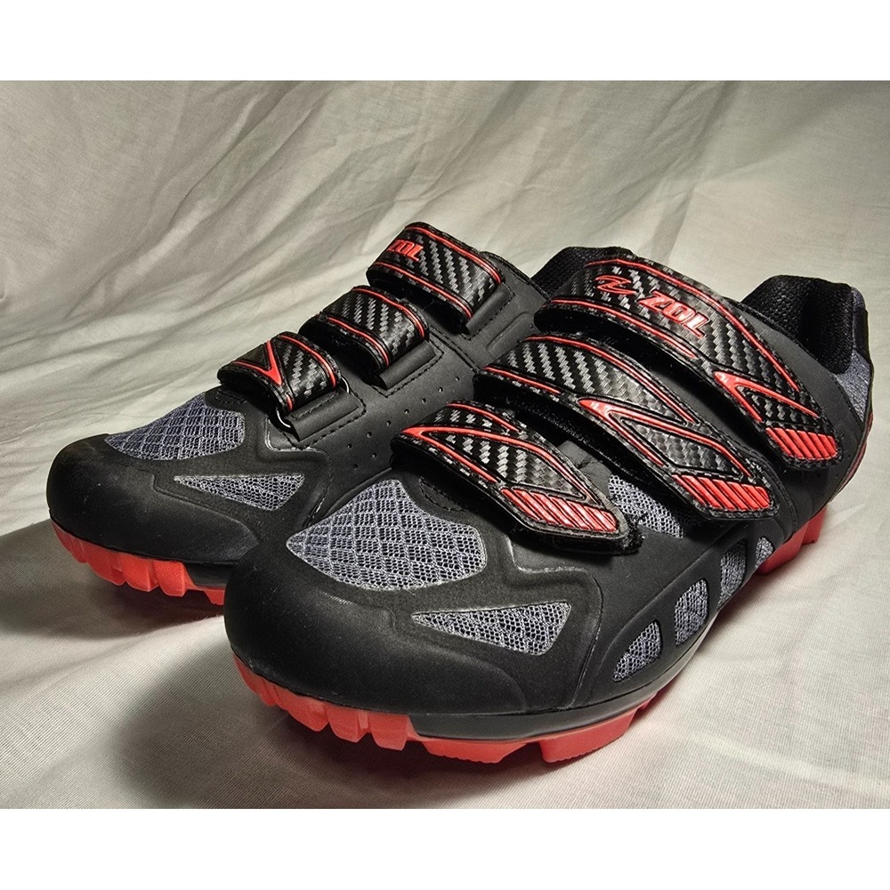 Zol‎ Cycling Cleats Womens 7.5 Black Athletic Bike Shoes Red Logo Hook Loop